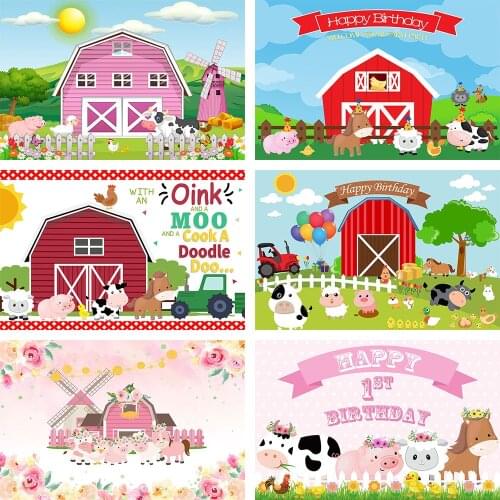 Mehofond Photography Background Cartoon Farm Animals Red Barn Baby Shower Child Birthday Party Decor Backdrop Photo Studio Props