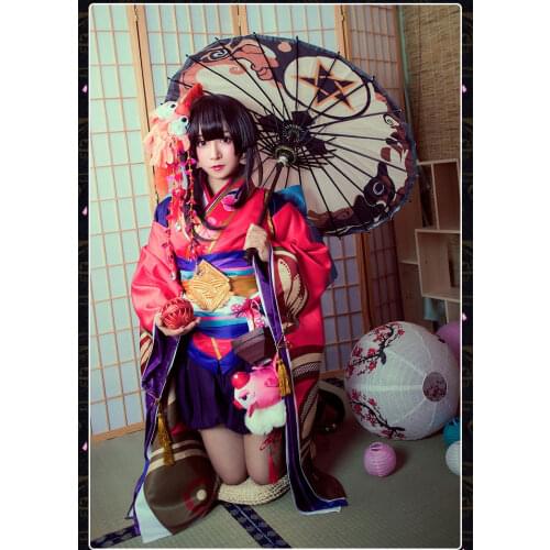 Minamoto Kagura Cosplay Onmyoji Japanese Women Cosplay Kawaii Red Kimono Costume