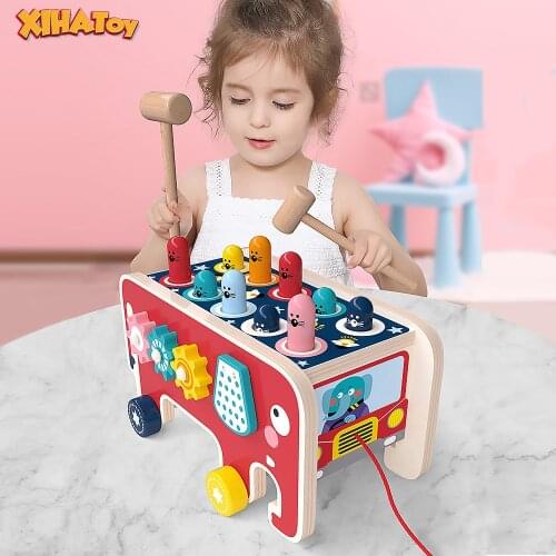 XIHATOY Multifunctional Elephant Hitting Hamster Toy Benefit Intelligence Early Education Baby Knocking Dragging Gift Box