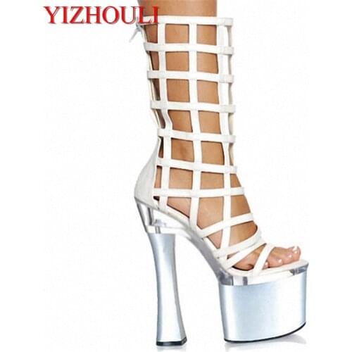 Fashion womens cut-outs side zipper boots white ankle boots 18cm thick high -heeled pumps boots