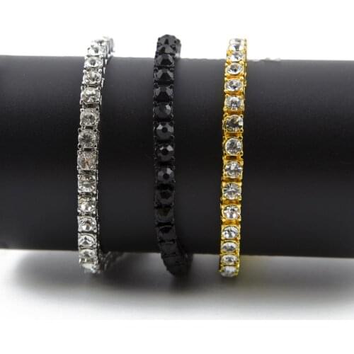 Fashion Unique Men Hip hop Bracelet Single Row Rhinestone Inlaid Men Bracelet Bangle Party Jewelry Gift