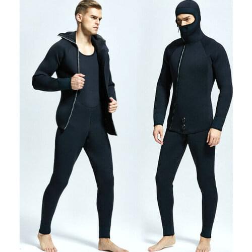 7MM Men Wetsuit Hooded Two Piece Swimwear Winter Thickening Thermal Swimsuit Spearfishing Diving Underwater Hunting Clothing