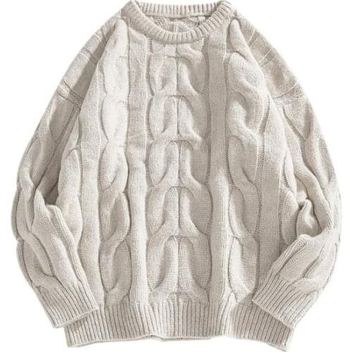 Mens pullover sweater autumn winter Striped personality mens sweater Casual solid color round neck knitted sweater pullover