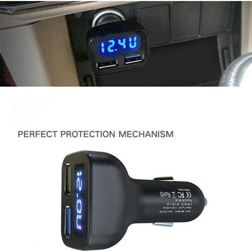 Newest Car Charger Dual USB With Temperature Adapter Digital Display Temperature Display Dual USB 12-24V Car Charger