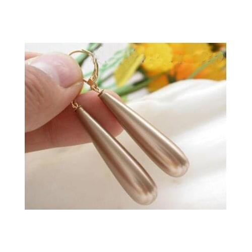 New Arrival Favorite Pearl Earrings Wow Big 40mm Drip Champagne South Sea Shell Pearl Gold Color Dangle Earring Fine Jewelry