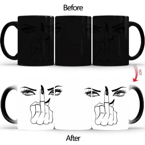 New Middle Finger Magic mug,Color Changing Coffee Milk Cup Funny Ceramic coffee Mugs Heat-sensitive Water Cup BSKT-105