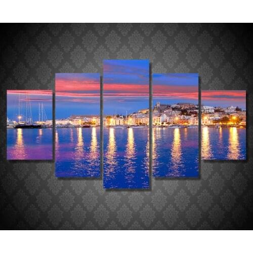 Unframed 5Pcs Canvas Painting Ispaniya Eivissa Ibiza Landscape Painting on Canvas Pictures For Living Room Modular Wall Painting