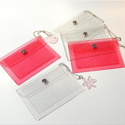 Transparent PVC Button Card Holder Mini Portable Chain Zero Wallet Waterproof Anti-tear Credit Card Bag Id Simple Coin Purse