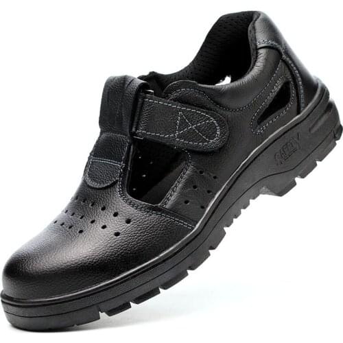 Plus size mens leisure breathable steel toe covers working safety shoes soft leather summer safe shoe security boots protective