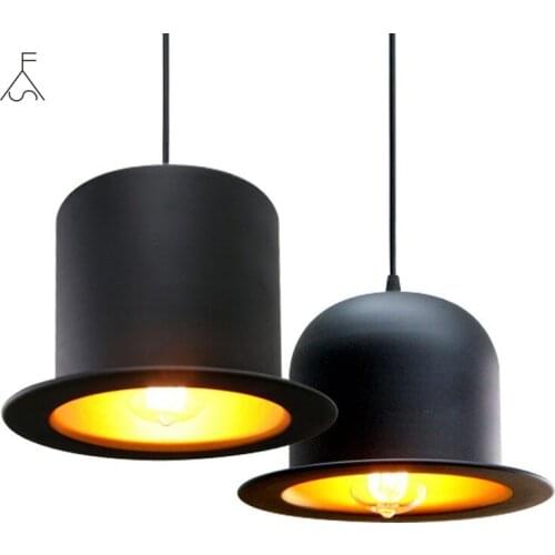 Retro Pendant Lamp Jazz Top Hat Aluminum Pendant Lamp 110v 220v E27 Outside Black Inside Golden Bar Counter Bedroom Cafe Lamp