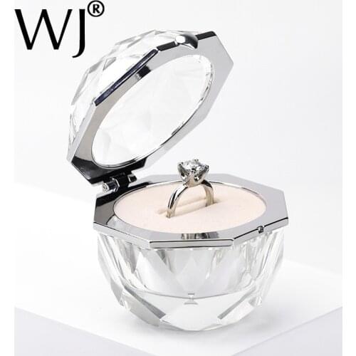 Deluxe Crystal Diamond Ring Box Acrylic Jewelry Gift Wedding Keepsake Proposal Engagement Bride Couple Rings Display Holder Case