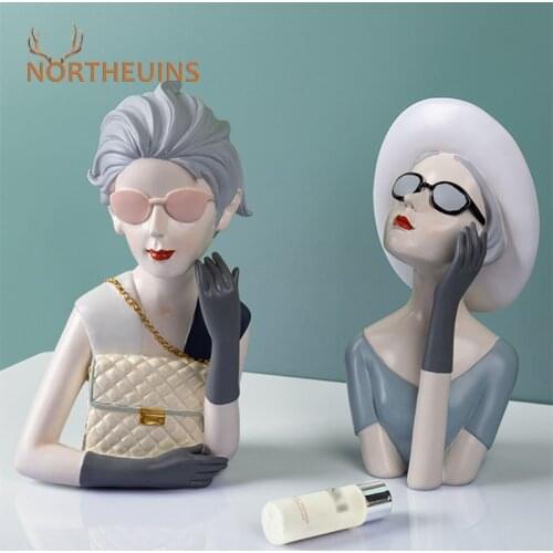 NORTHEUINS Resin Modern Fashion Girl Figurines Nordic Creative Beauty Statue Sculpture For Interior Home Living Room Decoration