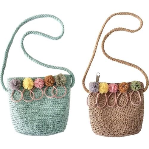 2 Pcs Girls Shoulder Bag Straw Rattan Weave Crossbody Bag for Baby Girls Best(Green & Khaki)2