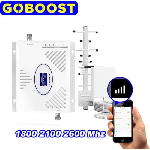 GOBOOST Tri Band 2g 3g 4g Signal Amplifier 1800 2100 2600 Mhz Signal Booster For Mobile Signal Moblie Cellular Repeater Kit