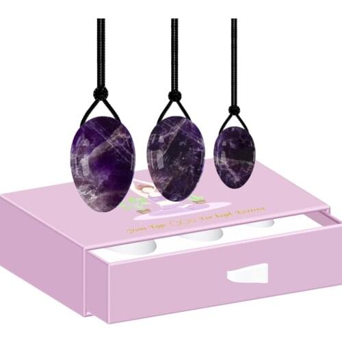100% Pure Natural Rose Quartz Yoni Egg Set Kegel Exerciser Balls Real Stone Massage Eggs Amethyst Jade Eggs with Box