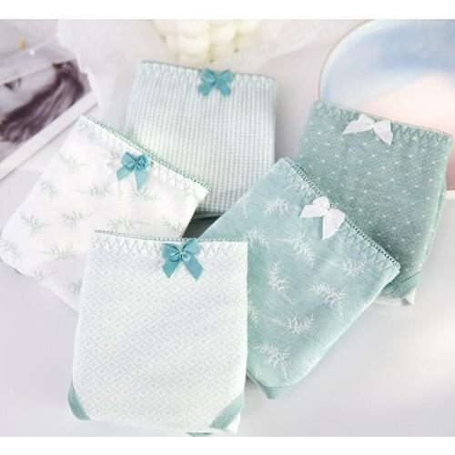 2020 new girl underwear 5pc/lot lace cotton middle waist lovely print briefs young girl panties Teenager students green