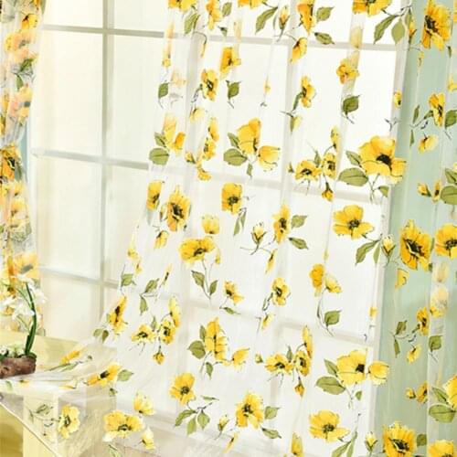 Sunflower Tulle Valance Door Drape Home Decorations For Kitchen Balcony Room Window Blind Screening Curtain