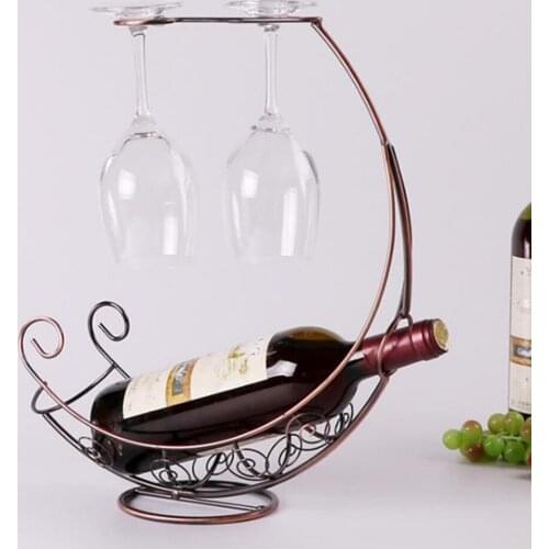 Wine and Glass Holder Retro Creative Freestanding Tabletop Wine Rack and Stemware Holder Home Decoration