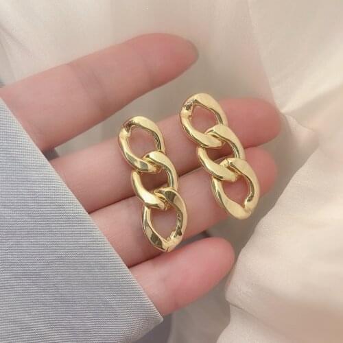 Lifefontier Vintage Geometric Metal Chain Drop Earrings For Women Punk Gold Color Long Hanging Earrings Korean Fashion Jewelry