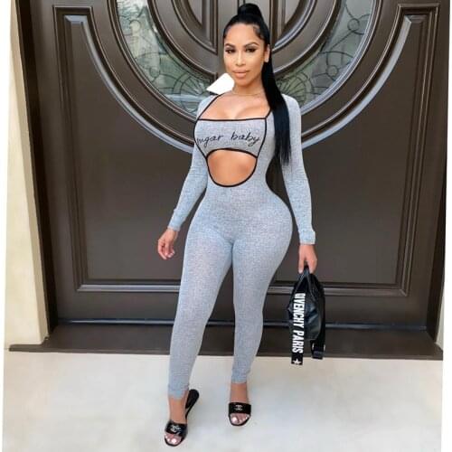 Summer Autumn Jumpsuit Women letter print nightclub Solid Sexy hollow Bodysuit One Piece Club Outfits Sports Lounge Wholesale