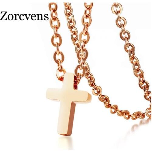 Modyle Simple Cross Pendant Necklace for Women Stainless Steel 20" O Chain Femme Necklace 3 Colors