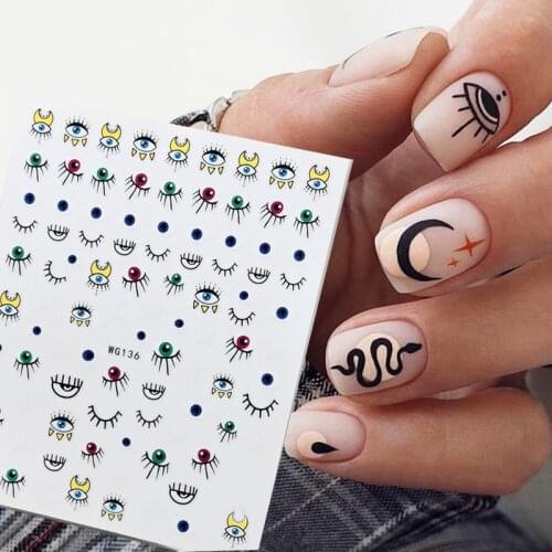 1Pc 3D Nail Stickers Abstract Line Pattern Evil Eye Design Nail Sliders DIY Adhesive Sticker Nail Art Decoration Water Decals