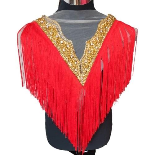 1pcs/lot Deep-V Neckline With Fringe Trim Tassel Embroidered Crystal Rhinestone Collar Necklace DIY Lace Dress Accessories