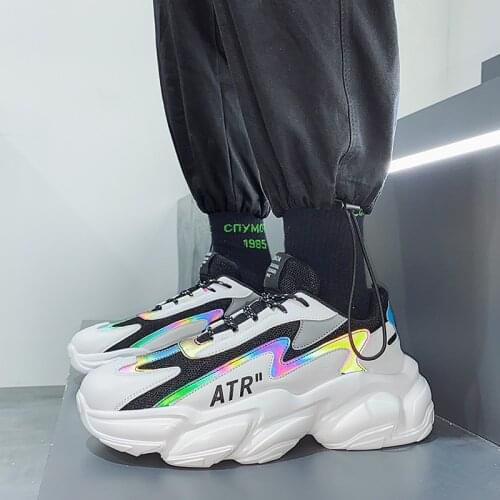 2021 Men Shoes Platform High Heels Casual Male Sneakers New Stitching Old Chunky Shoes Sports Walking Breathable Mesh Trainers