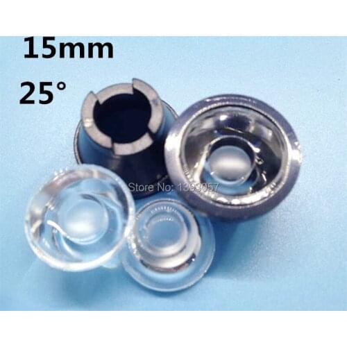 50set/lot, LED lens 15mm concave lenses 25 degrees with holder set sell, optical lens 1W 3W power lens Reflector Collimator