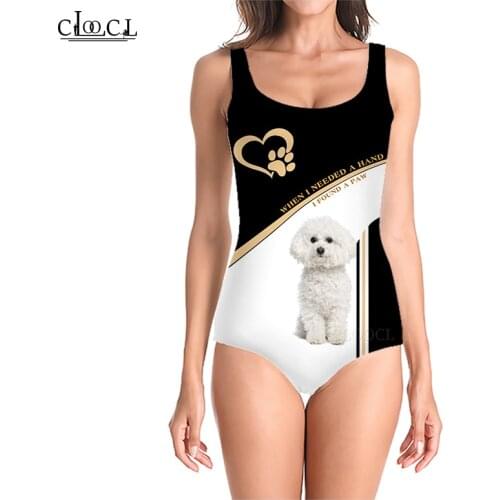 CLOOCL Summer Newest Curly Bichon Frise 3D Printed Sleeveless Sexy Women Swimsuit Fashion Swimsuit Beach One Piece Swimwear