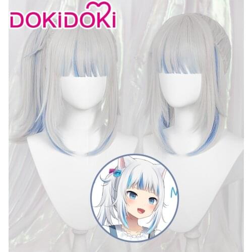 DokiDoki Hololive English Cosplay Gawr Gura Wig Cute Wig Single ponytail Hololive English Cosplay Hair Gawr Gura Single ponytail