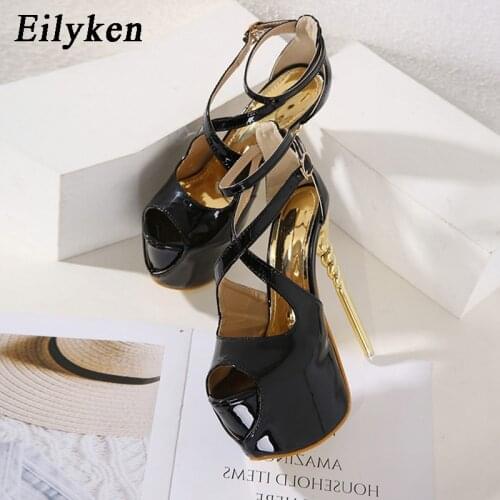 Eilyken New Patent Leather Women Platform Sandals Fashion Open Toe Ankle Buckle Strap Ladies Shoes Sexy Nightclub Stripper Heels