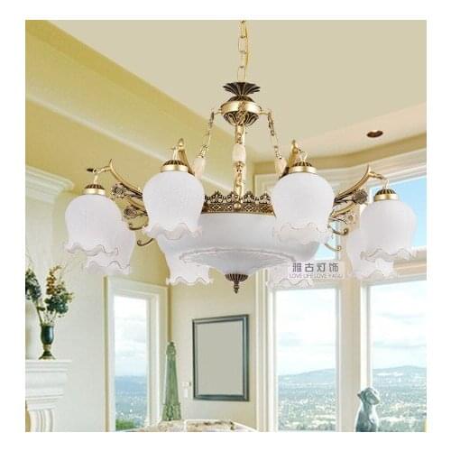 European lyrics gold antique Multiple Chandelier Droplight pastoral imitation bronze sitting room 8 head lamp act the role of