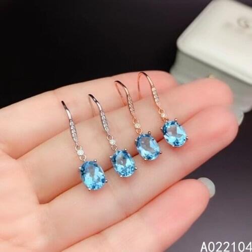 KJJEAXCMY fine jewelry 925 sterling silver inlaid natural Swiss blue topaz women vintage elegant gem eardrop earrings support de