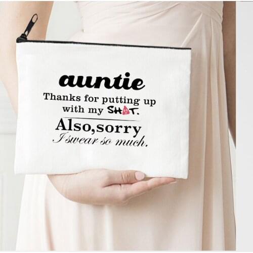 Auntie Makeup Bag Letter Flower Print Cosmetic Bags Best Auntie Make Up Bags Toiletries Organizer Pouch Ladies Gifts New