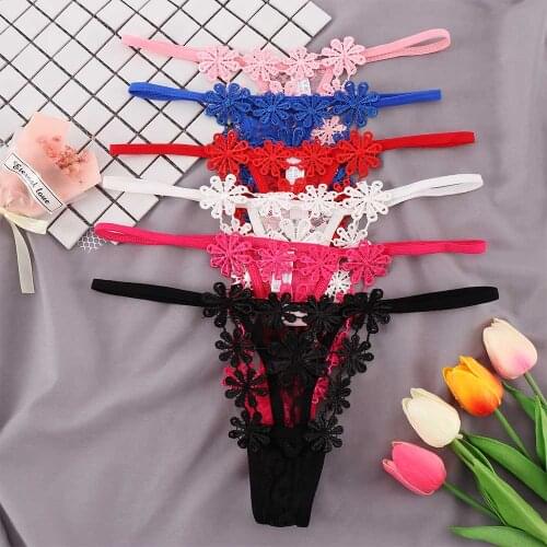 Lace Sexy Panties Women Low Waist Flower Bikini Thong G-String Female Erotic Lingerie