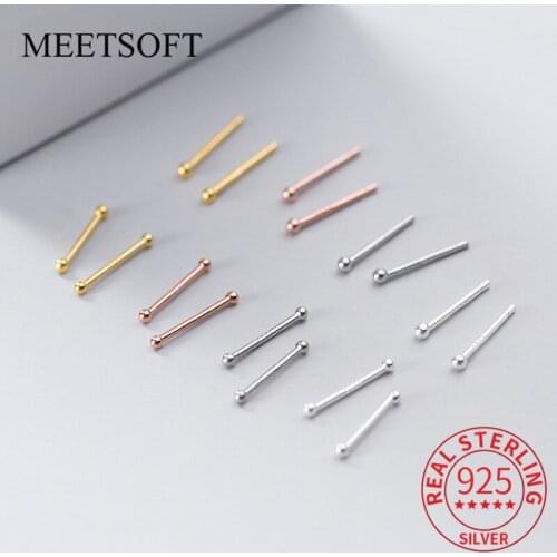 MEETSOFT 999 Sterling Silver 2pair/lot round beads ear sticks Earrings for Women Party Fine Jewelry Wholesale Accessory Gift
