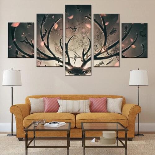 Wall Modular Pictures Home Decoration 5 Pieces Canvas Art Prints Game Tomb Raider Animal Deer Painting For Bedroom Poster