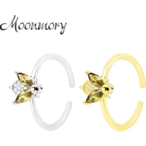 Moonmory Authentic 925 Sterling Silver Open Adjustable Animal Bee Ring For Women Europe Pop Fine Party Jewelry Gifts For Friends