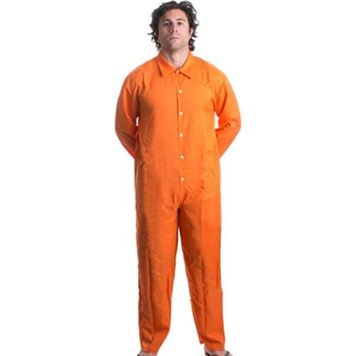 Reneecho Men Prison Jumpsuit Costume Adult Public Offender Inmate Costume Orange Prisoner Cosplay For Halloween Costume