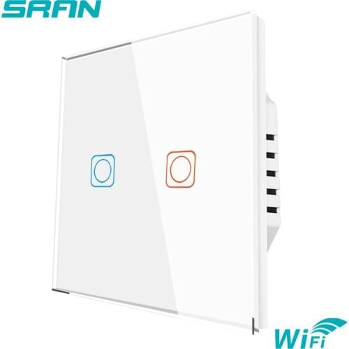 SRAN TUYA EU Wall Wifi Light Switch 2Gang 1/2Way Interruptor Inteligente, Smart Wireless Switch Work With Alexa Google Home Echo