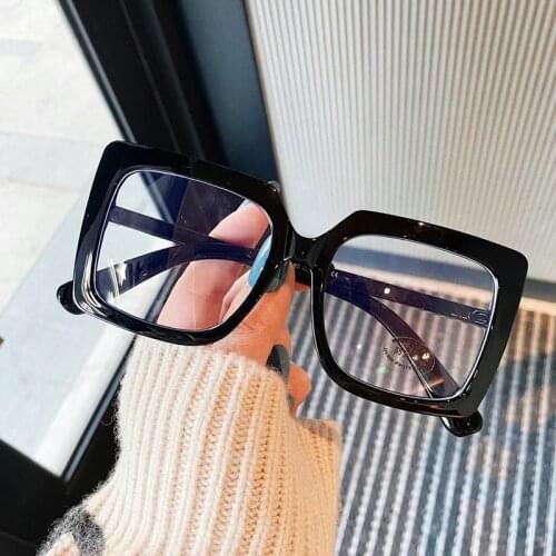 2021 New Fashion Oversized Square Anti-blue Glasses Women Brand Big Frame Optical Transparent Eyeglasses Female Spectacles