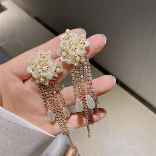 New Fashion Korean Pearl Drop Earrings for Women Bohemian Round Zircon Wedding Earrings Jewelry Gift