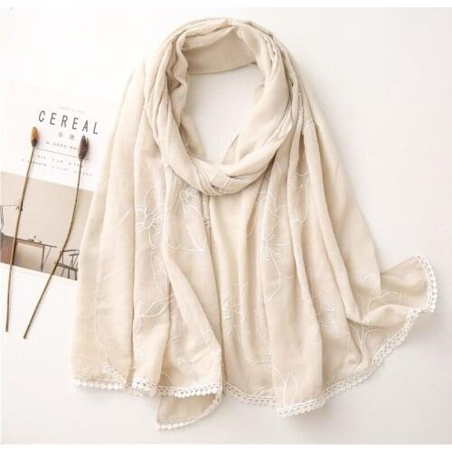 Plain Embroider Floral Cotton Scarves Women Autumn Fashion LACE Chain Scarves Neck Head Shawls And Wraps Lady Pashmina Bandanas