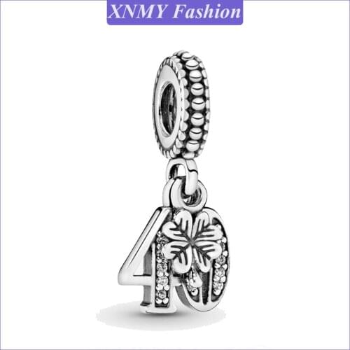 XNMY Fit Original Pandora Charms Bracelet Silver Color 40th Celebration Dangle Charm Pendant DIY Jewelry Berloque