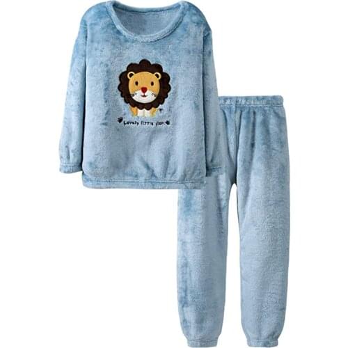 Autumn Winter Coral Fleece Girls Pajamas Set Kids Thick Homewear Boys Girls Pyjamas Set Warm Flannel Sleepwear 3 4 5 6 7 8 Years
