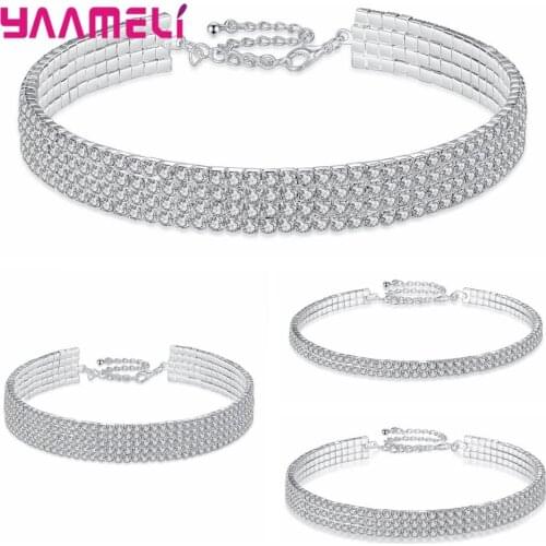 Shining Rhinestone 4 Styles Collar Choker 925 Sterling Silver Iced Out Crystal Necklace Charms Statement Luxury Neck Jewelry