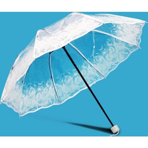 Flower Transparent Folding Rainy Umbrella For Women Portable Pencil Mini Sunny Windproof Parasol White Lace Wedding Umbrellas