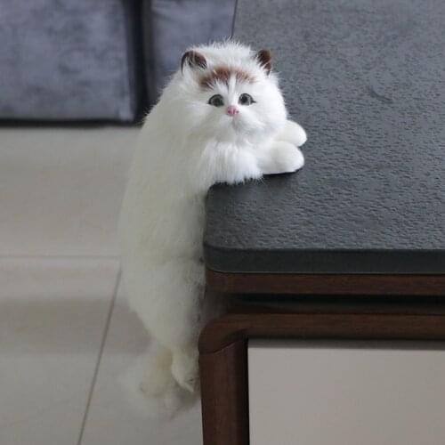 Realistic White Cute Cats Lifelike Animals Children Plush Animals Toys Creative Home Ornament Kids Animals Gifts Cat Doll Models