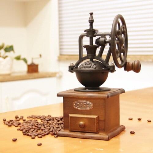 Retro Ferris Wheel Hand Crank Coffee Grinder Manual Ceramic Grinding Core Solid Wood Designed With Sturdy Craftsmanship